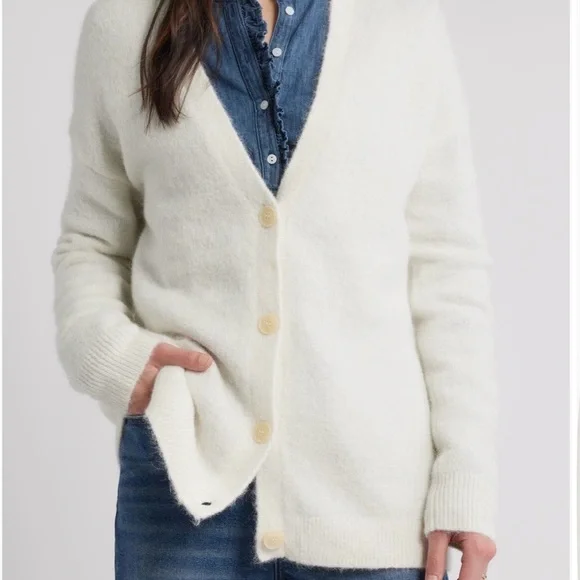 Alpaca blend Caslon Cream Button-Up Cardigan Sweater - Picture 1 of 6